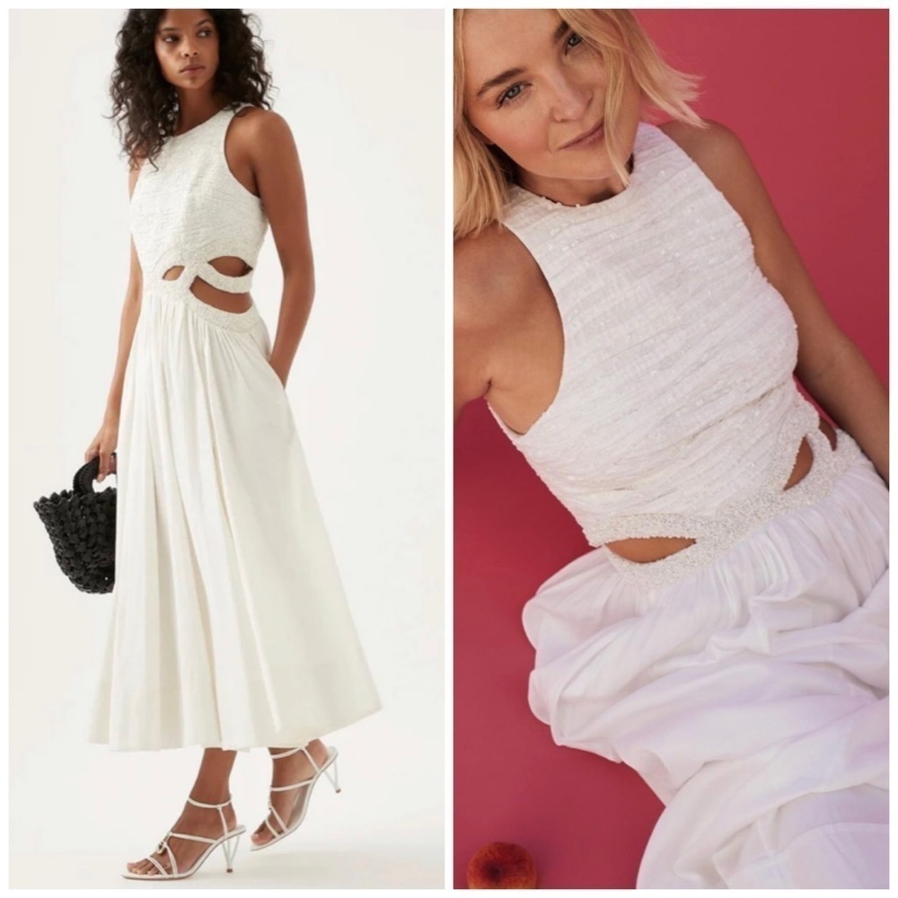 Aje Catara Sequin Cut Out Midi Dress White Small